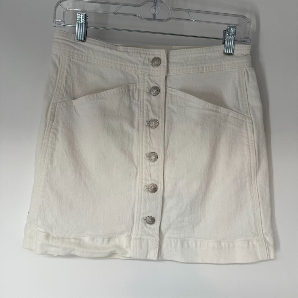Madewell Jean Mini Skirt Womens 2 White Stretch Denim A-line Button Front A0354